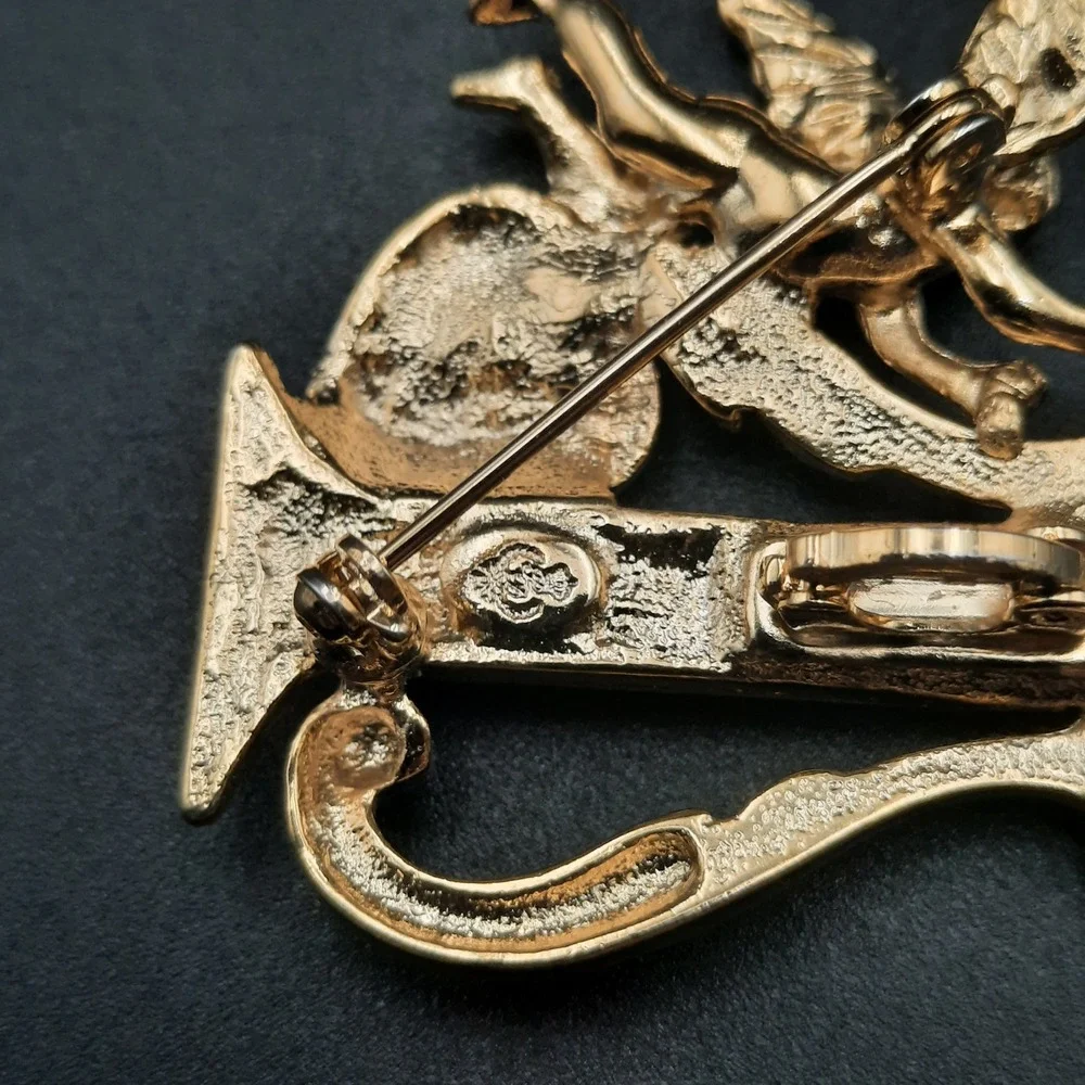 Vintage Premier Designs Gold-tone Cherub Brooch/Pendant & Earring‎ Set
